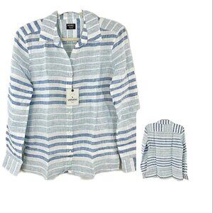 UNTUCKit Vietti size 4 8 Shirt 100% Linen Striped Long Sleeve